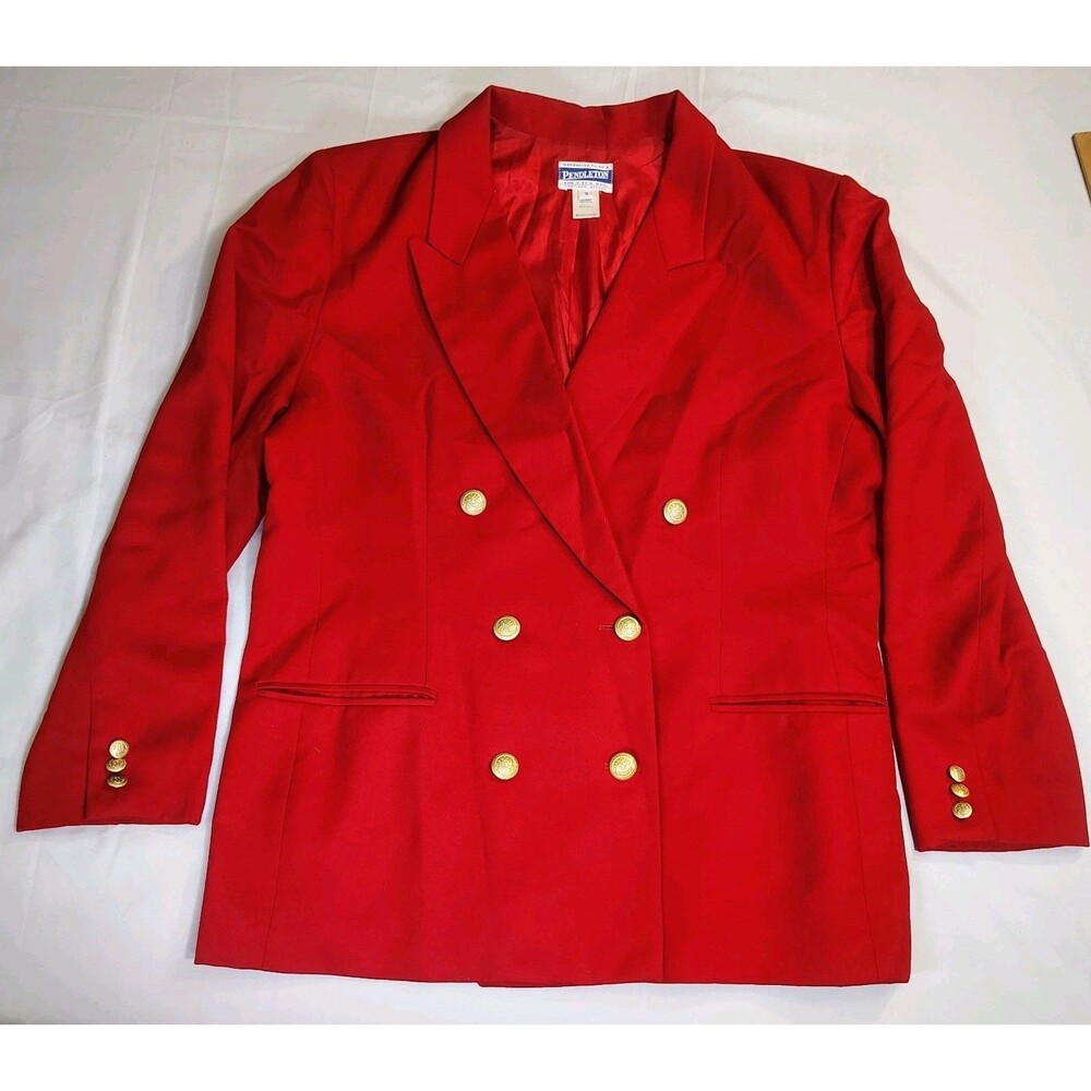 Vintage Pendleton Red 100% Virgin Wool Double Breasted Blazer Suit Jacket Sz 16